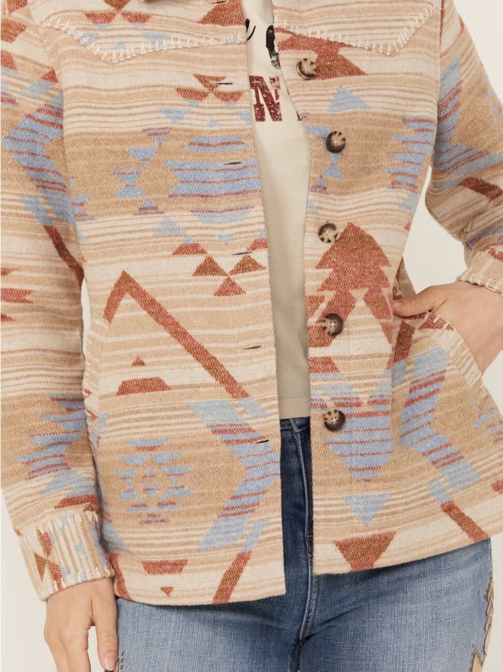 Idyllwind Beige, Rust & Light Blue Patterned Utility Jacket - Picture 3 of 10